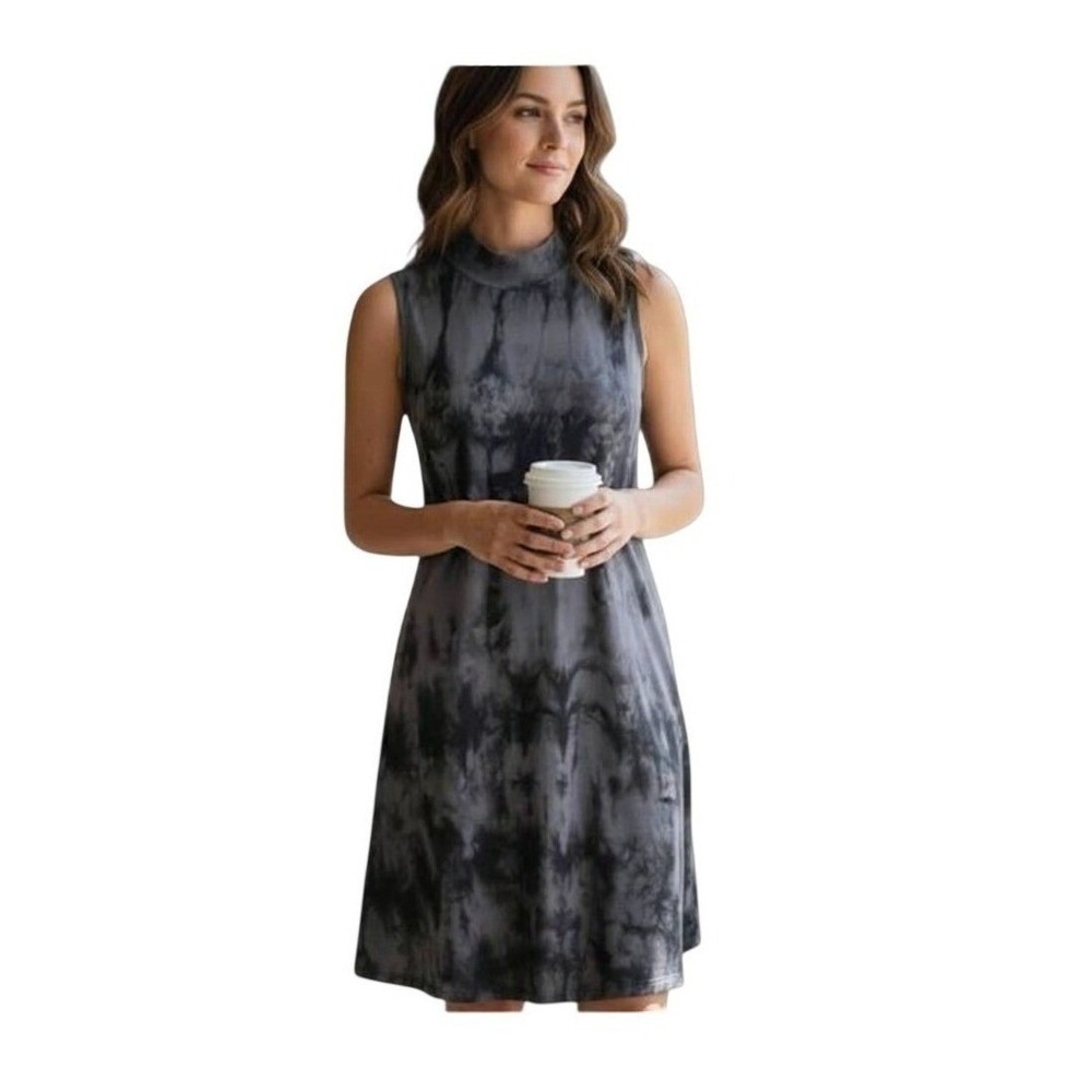 Ginger G Sleeveless Mini Dress Navy Blue Gray Tie Dye‎ Print S